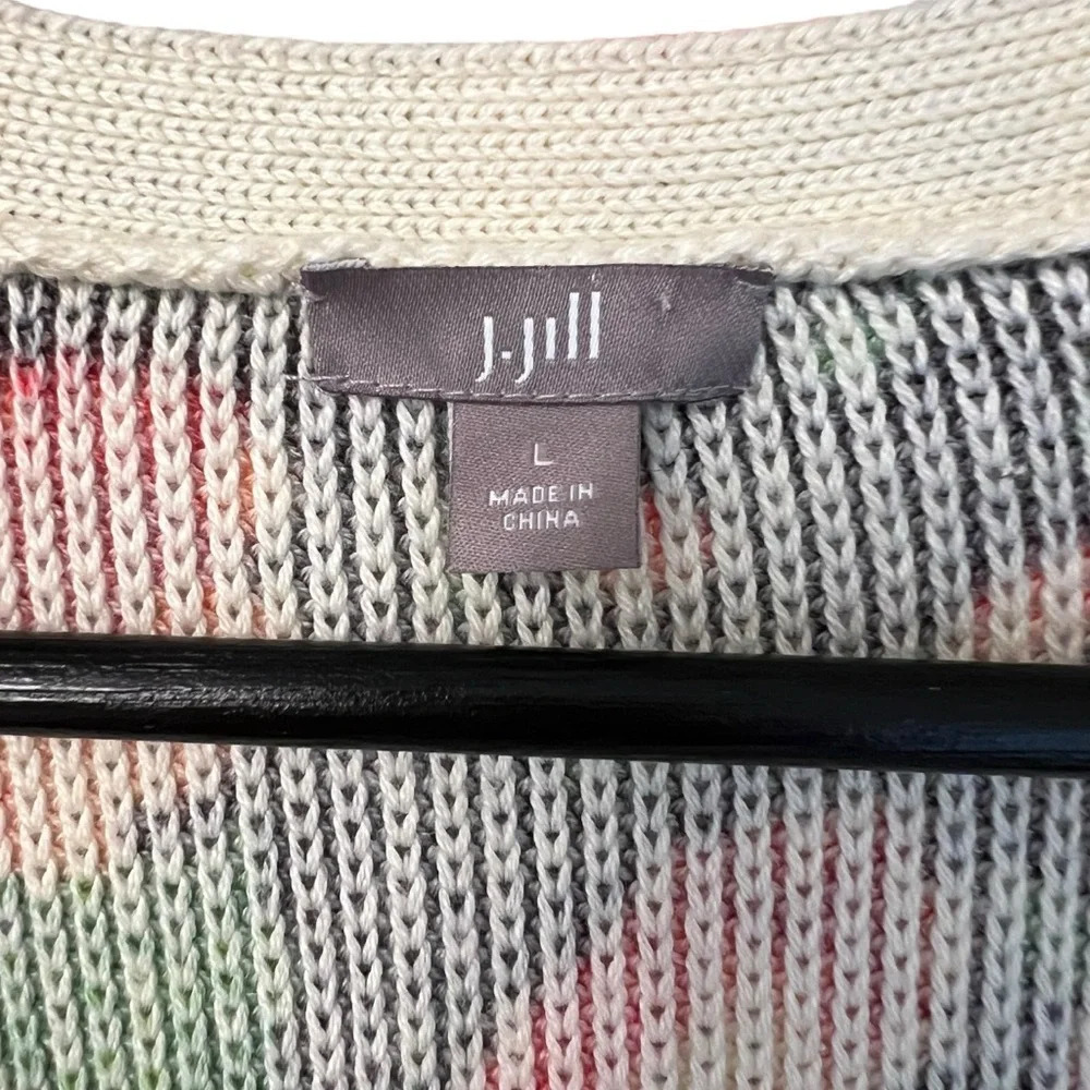 J. Jill Cotton Waffle Knit Floral Longline Cardigan Brown Multi Watercolor Large - Picture 3 of 6